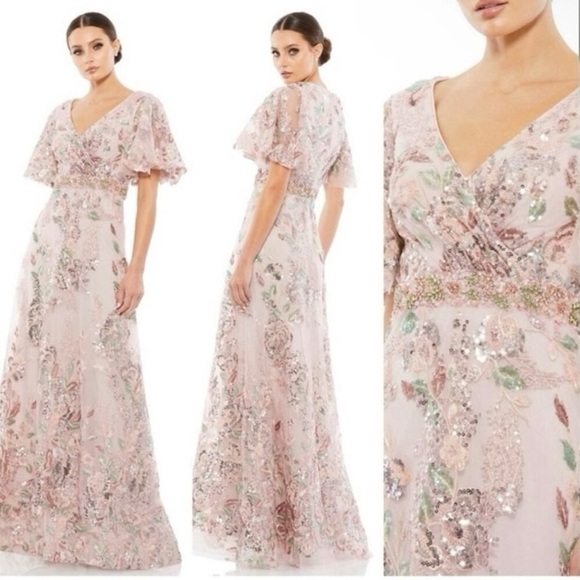 Mac Duggal FLORAL EMBELLISHED SHORT SLEEVE GOWN size 8 Sold ou… - Picture 1 of 17